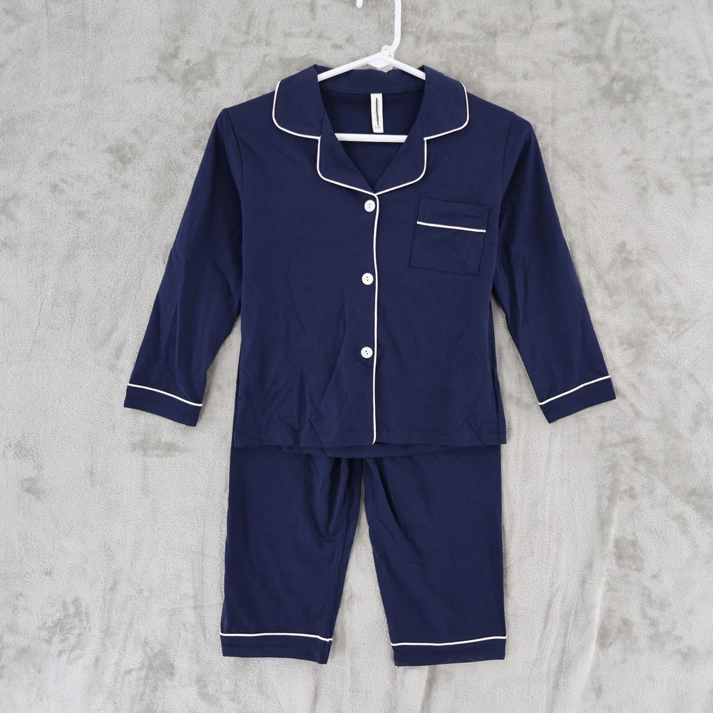 Umeyda Pajama Set Kids Size 130/5T Blue Classic Piping Cotton‎ Long Sleeve NWOT